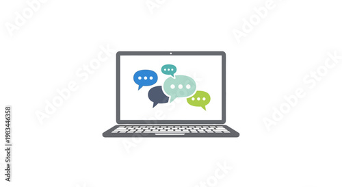 Laptop with chat bubbles on screen.