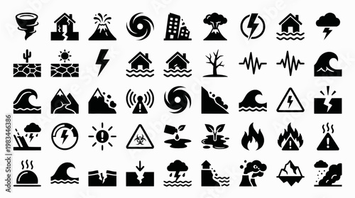 Natural disaster outline icons set – emergency, hazard, weather symbols
