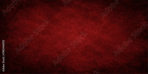 Dark red abstract grunge texture with deep crimson gradient, distressed scratched surface, rough pattern, and dramatic vignette edges, ideal for vintage dirty backgrounds and horror design use.