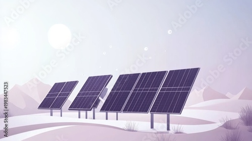 Solar Panels Generating Renewable Energy in Winter Landscape
