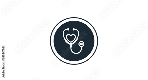 Medical stethoscope icon with heart symbol representing healthcare and medical services on a dark background