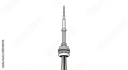 Stylized, minimalist black and white illustration of a tall, slender tower with a spiked antenna