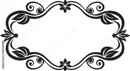 Floral ornate frame with decorative leaves and swirling accents art nouveau text box black and white page design decorative swirling elegance template ornament filigree scrollwork isolated