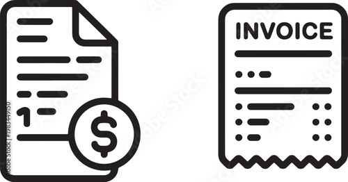 Invoice and billing icons representing financial documents and payment receipts for business accounting and bookkeeping. vector illustration
