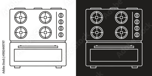 modern kitchen stove and office printer control panels flat design vector illustration