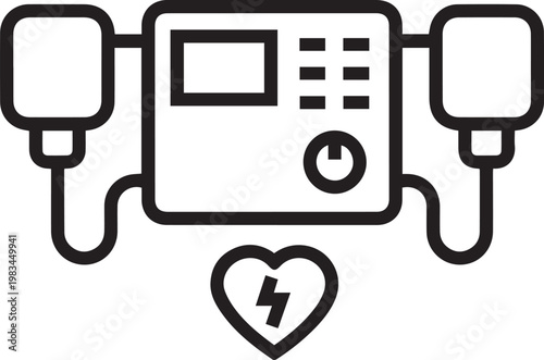 Premium High-Quality Medical Defibrillator Vector Icon with Paddles for Emergency Response, First Aid Training, Healthcare Education, CPR Protocols, Cardiac Arrest Awareness, Hospital