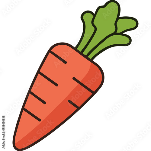 A vibrant orange carrot with green leaves is shown diagonally