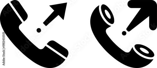 Telephone icons with upward arrows indicating call direction and questioning