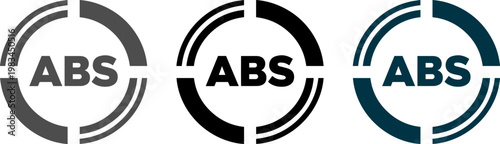 Variations of the abs logo displayed in different color schemes and styles