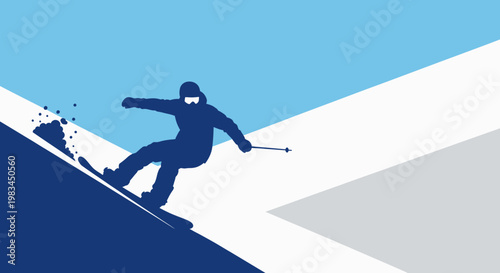 An active snowboarder performs an extreme jump in the cold winter air above a snowy mountain slope during a high-speed action sport activity