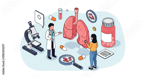 Scientists and researchers working in a laboratory with microscopes and medical supplies for scientific experiments