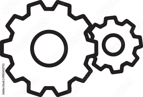 Premium High-Resolution Black & White Vector Gear Assembly Icon with Interlocking Teeth for Mechanical Engineering, Industrial Automation, Manufacturing Process Optimization, Technical