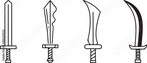 Black line of four different heel shoes on white background black line heel shoes stiletto pump desi