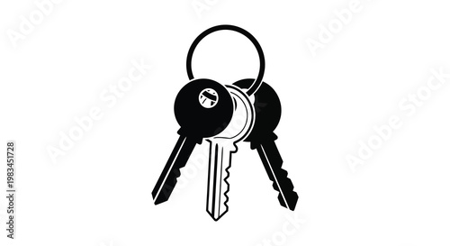 A striking black silhouette depicts a set of keys showcasing a simple and symbolic representation of access and security silhouette