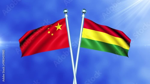 China and Bolivia Flag Waving On Pole Loop