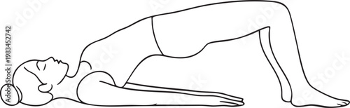 Woman yoga lying cobra pose line art, minimal outline vector illustration for fitness wellness concept