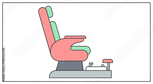 Stylized illustration of a pedicure chair with a footrest and control panel