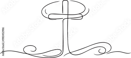 Cross religious symbol line art icon, minimal outline vector illustration