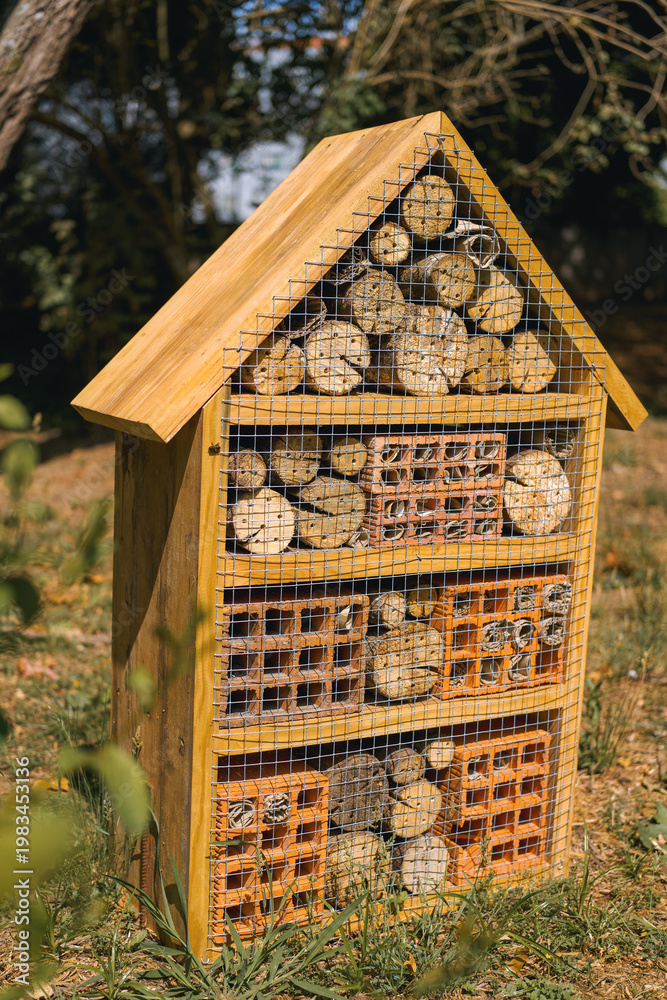 Fototapeta premium Natural bee shelter supporting garden biodiversity