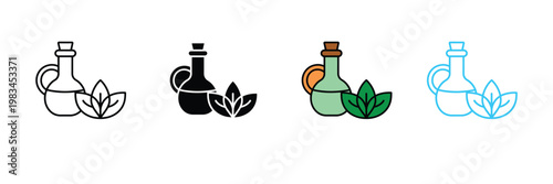 Essential Oil Bottle Icon with Leaves for Aromatherapy, Herbal Medicine, Organic Cosmetics, and Natural Skin Care Symbol. Symbol Vector Illustration.