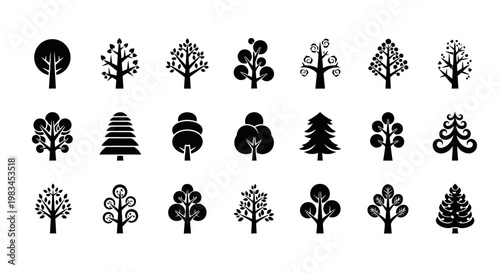 Collection of various tree silhouettes and icons.