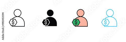 User Donor Icon with Dollar Sign for Financial Profile, Charity Contribution, and Money Account Management Symbol. Symbol Vector Illustration.