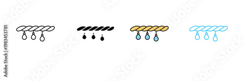 Wet Rope Icon with Water Drops for Nautical, Laundry Drying, Moisture, and Marine Equipment Symbol. Symbol Vector Illustration.
