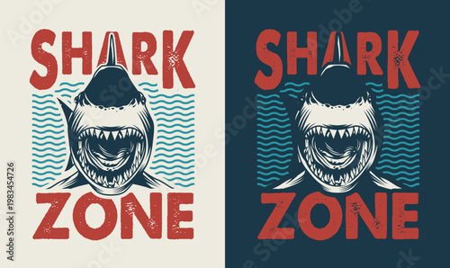 Shark zone surfing graphic art