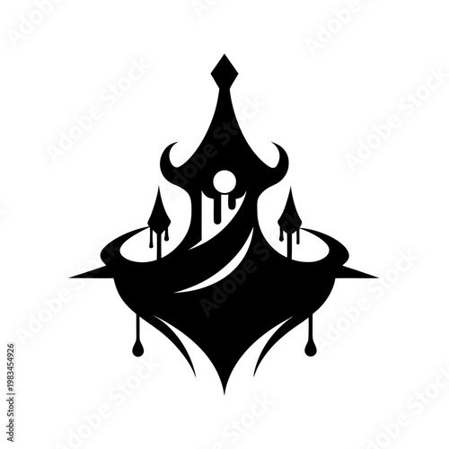 Black silhouette of ornate gothic chandelier intricate design with hanging droplets ornate and mysterious