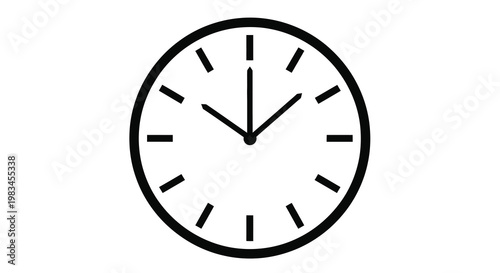 Simple clock face showing ten past two black outline silhouette