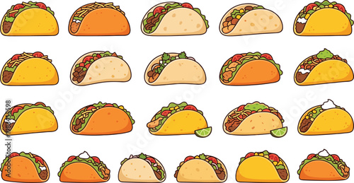 Taco Icon Set Mexican Food Collection Fast Food Menu Street Food Vector Illustration