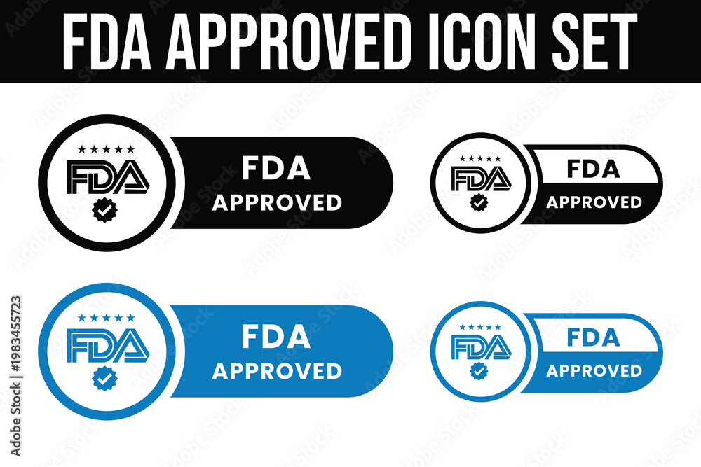 Obraz premium Four variations of the food and drug administration approved badges are displayed against a white background high quality professional detailed modern
