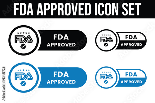 Four variations of the food and drug administration approved badges are displayed against a white background high quality professional detailed modern