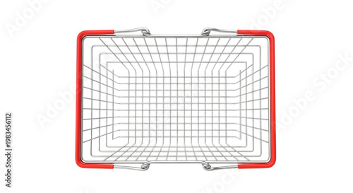 Empty red shopping basket with metal wire frame isolated on transparent background transparent background