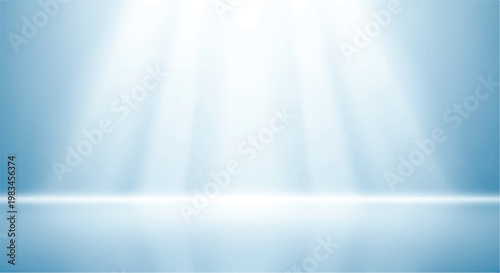 Empty blue studio stage with spotlight beams spotlight background minimalist interior gradient perspective platform presentation backdrop dramatic atmosphere lighting surfaces vertical