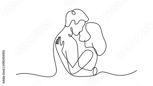 one line continuous drawing of couple, minimalist vector illustration symbolizing unconditional love, acceptance and relationship harmony.
