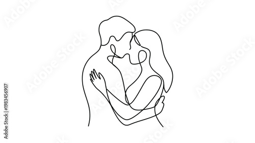 one line continuous drawing of couple, minimalist vector illustration symbolizing unconditional love, acceptance and relationship harmony.
