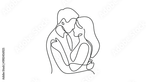 one line continuous drawing of couple, minimalist vector illustration symbolizing unconditional love, acceptance and relationship harmony.