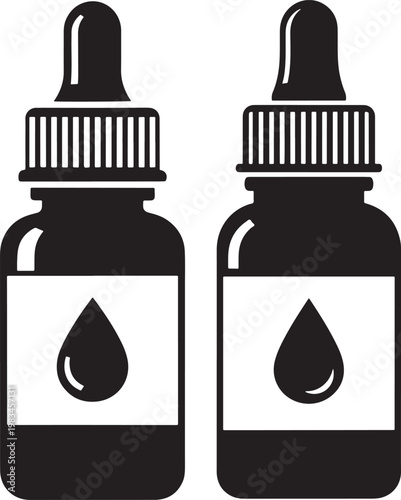 Two dropper bottles with liquid drop icon dropper bottle black and white essential oil alternative medicine graphic resource medicine chemistry laboratory illustration silhouette container