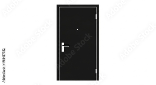 Black modern metal door with silver handle and peephole.