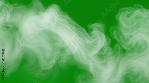 Dynamic plumes of white smoke gracefully intertwining against a vibrant green background, creating an ethereal and versatile graphic element for visual effects and compositions