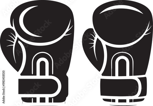 Pair of black boxing gloves for combat sports with muay thai training equipment sport equipment training kickboxing equipment protection sportswear competition sparring wrestling athletic
