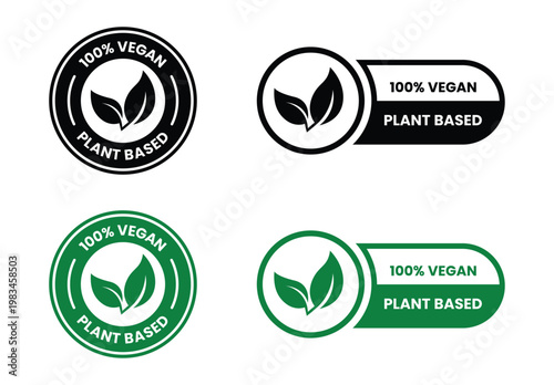 100 Percent Vegan Plant Based Badge, Vegan Certified Label, Plant Based Food Icon, Green Leaf Symbol, Organic Natural Product Sticker, Eco Friendly Packaging Sign