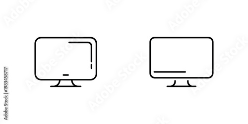 Monitor icon set representing digital screen display for computer and television isolated on white background thin line graphic for technology interface