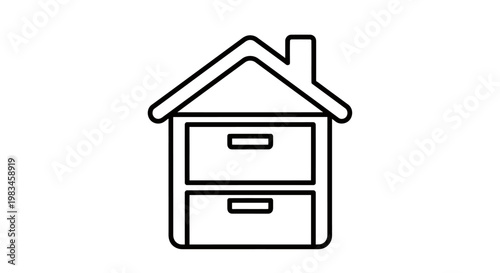 Simple outline illustration of a two-drawer filing cabinet in the shape of a house