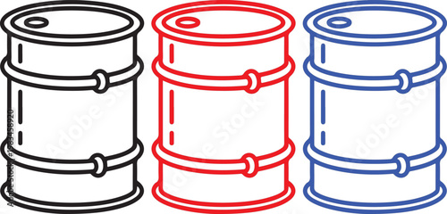 Three cylindrical containers with red spiral patterns on white background cylinder de