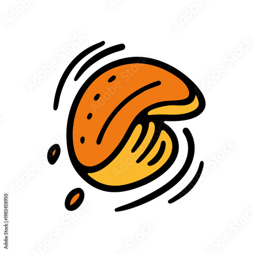 Dynamic orange and yellow bean shape icon with motion lines representing rotation and fast movement