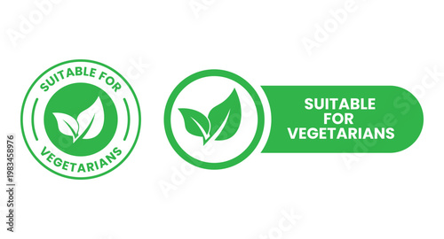 Suitable for Vegetarians Badge, Vegetarian Friendly Label, Veg Product Icon, Green Leaf Symbol, Healthy Organic Food Sticker, Eco Friendly Packaging Sign