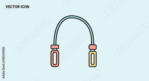 A minimalist vector icon of a jumping rope with colored handles on a pale blue background