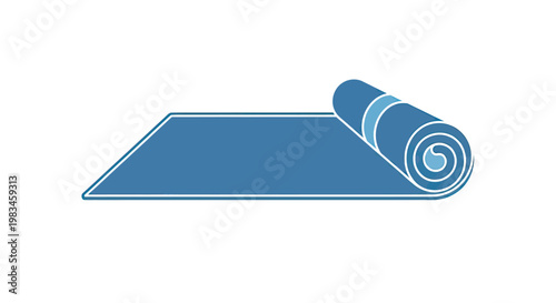 A flat, unfurled blue yoga mat with a rolled edge